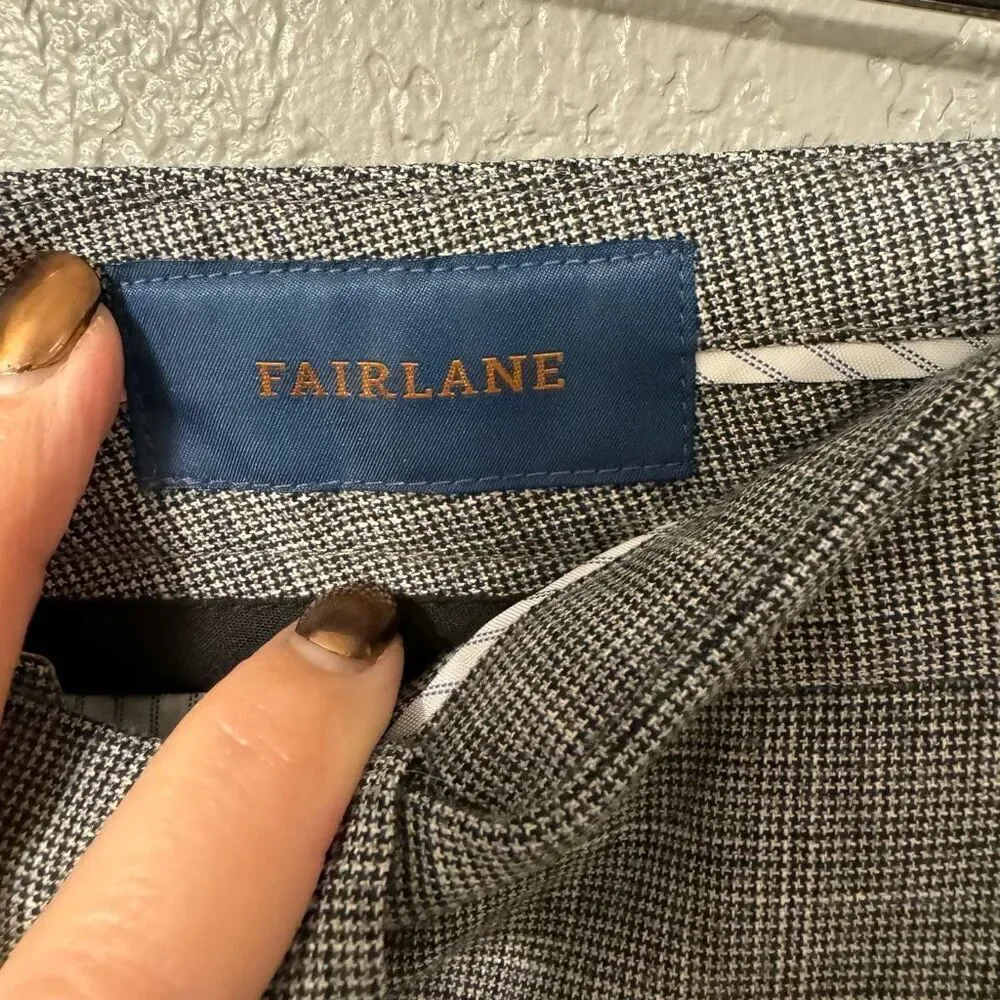 Fairlane Trouser Pants Mens 34x34 Slim Fit Gray Microplaid Polyester Viscose